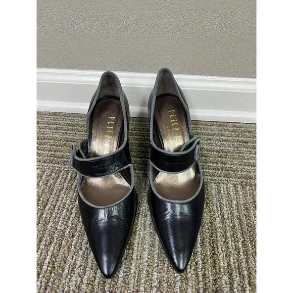 Peter Kent Vintage Black/Gray Mary Jane Button Vero Cudio 36.5 US 6.5 Excellent - Picture 3 of 15